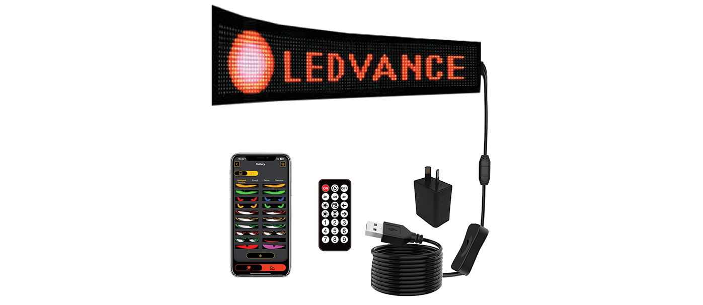 LED strip lighting setup with remote control, power adapter, and smartphone app for custom lighting.